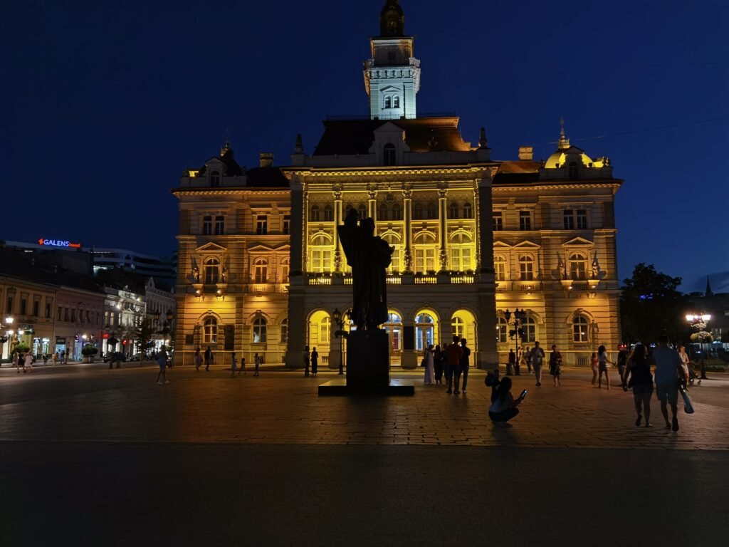 NIght view of main square Novi sad Serbia